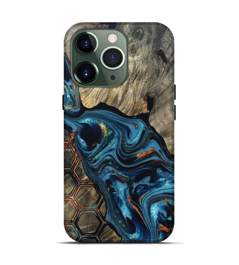 iPhone 13 Pro Wood Live Edge Phone Case - Kala (Teal & Gold, 820729)