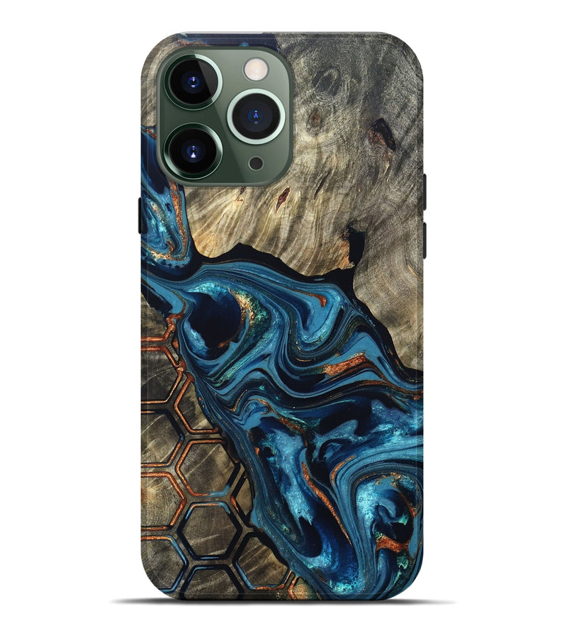 iPhone 13 Pro Max Wood Live Edge Phone Case - Kala (Teal & Gold, 820729)