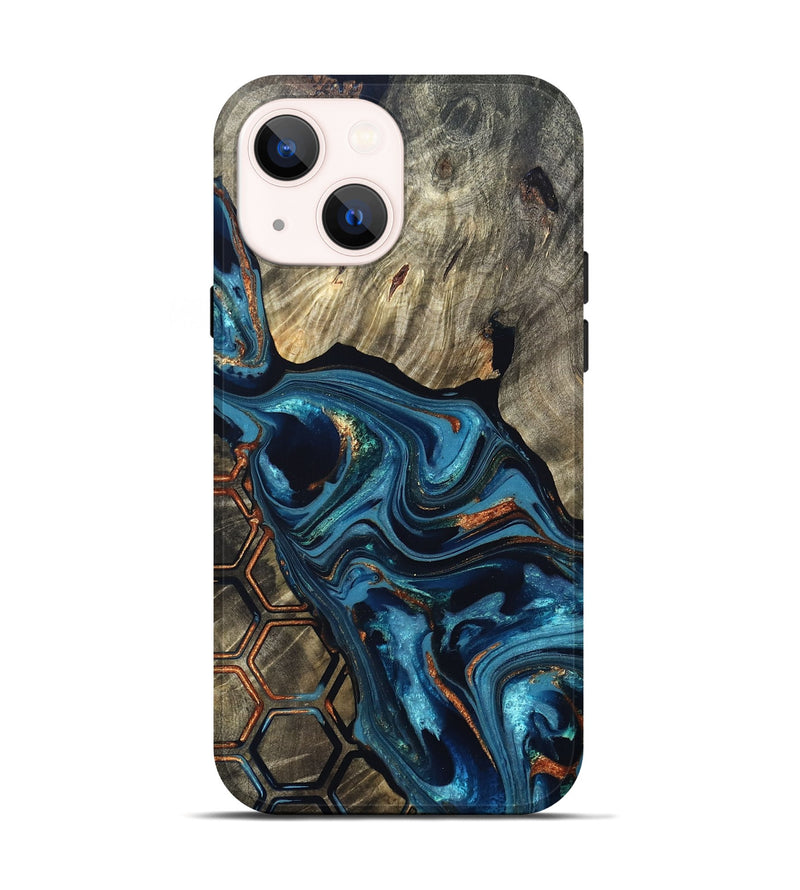 iPhone 14 Wood Live Edge Phone Case - Kala (Teal & Gold, 820729)