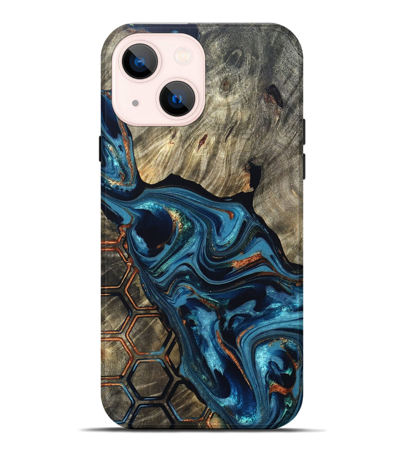 iPhone 14 Plus Wood Live Edge Phone Case - Kala (Teal & Gold, 820729)