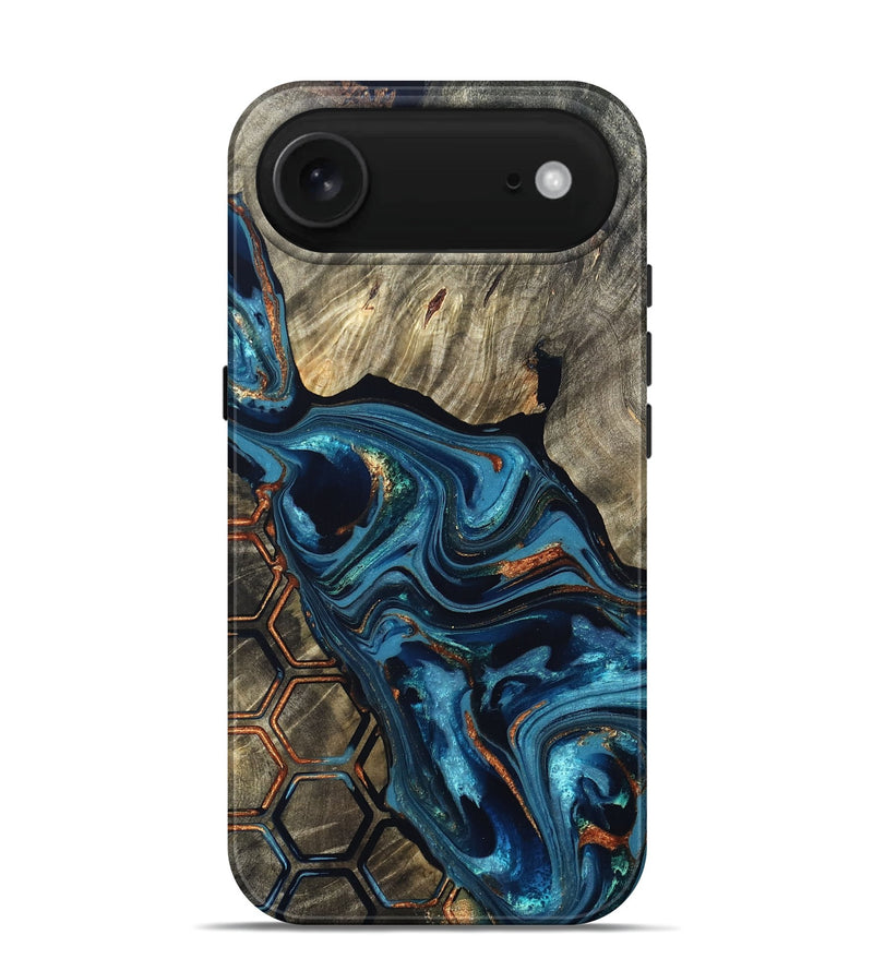 iPhone 17 Air Wood Live Edge Phone Case - Kala (Teal & Gold, 820729)