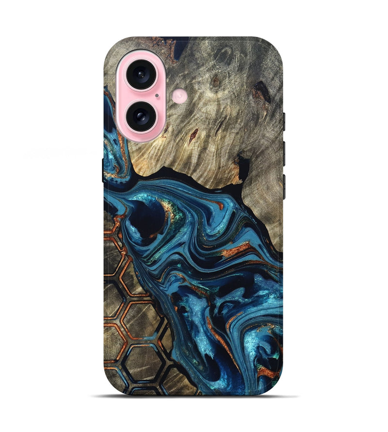 iPhone 17 Wood Live Edge Phone Case - Kala (Teal & Gold, 820729)