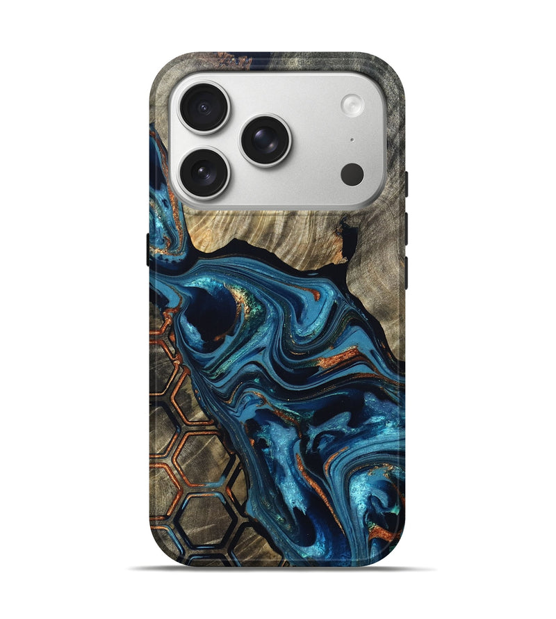 iPhone 17 Pro Wood Live Edge Phone Case - Kala (Teal & Gold, 820729)