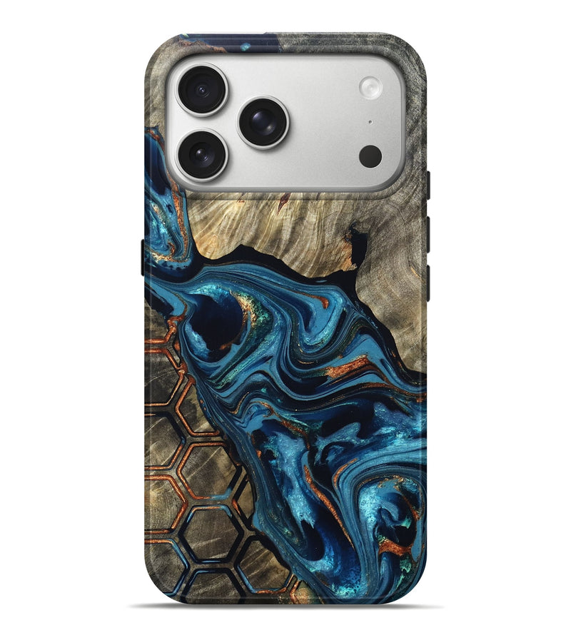 iPhone 17 Pro Max Wood Live Edge Phone Case - Kala (Teal & Gold, 820729)