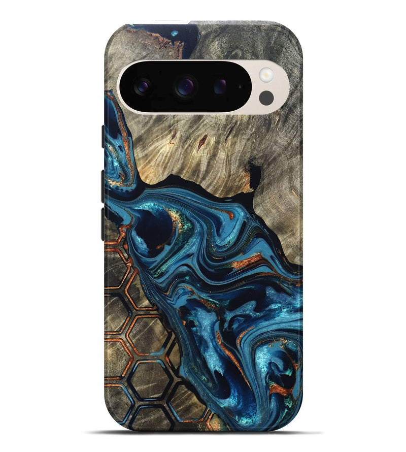 Pixel 10 Pro XL Wood Live Edge Phone Case - Kala (Teal & Gold, 820729)