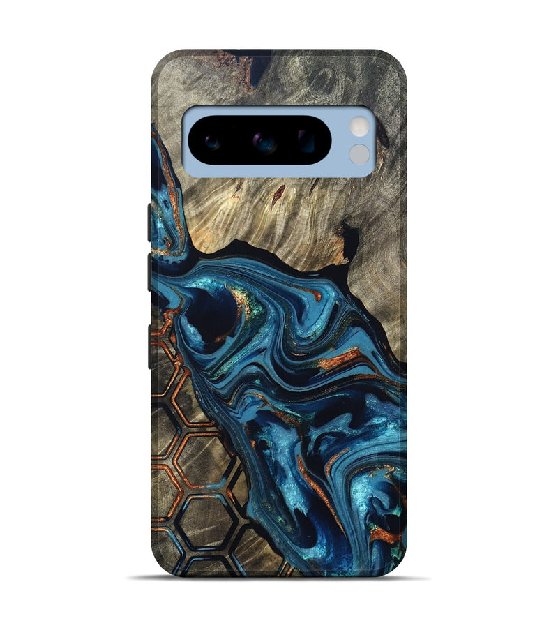 Pixel 8 Pro Wood Live Edge Phone Case - Kala (Teal & Gold, 820729)