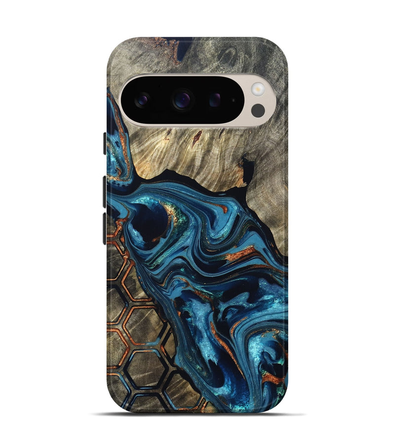 Pixel 9 Pro Wood Live Edge Phone Case - Kala (Teal & Gold, 820729)