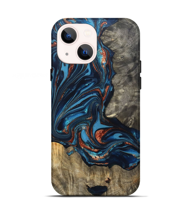 iPhone 13 Wood Live Edge Phone Case - Todd (Teal & Gold, 820731)