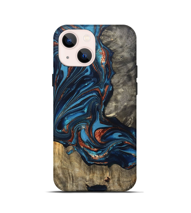 iPhone 13 mini Wood Live Edge Phone Case - Todd (Teal & Gold, 820731)
