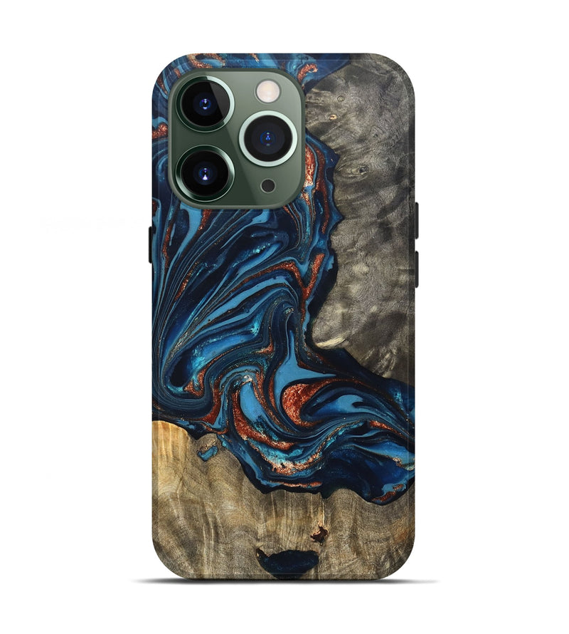 iPhone 13 Pro Wood Live Edge Phone Case - Todd (Teal & Gold, 820731)