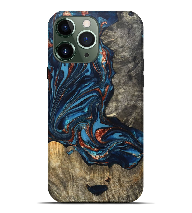 iPhone 13 Pro Max Wood Live Edge Phone Case - Todd (Teal & Gold, 820731)