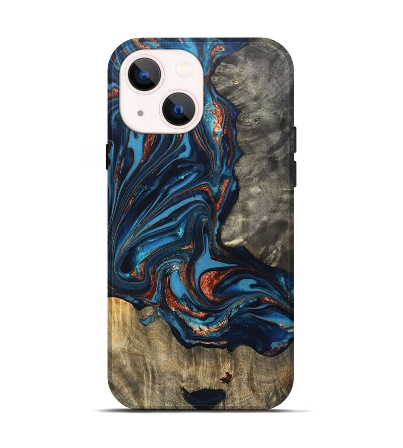 iPhone 14 Wood Live Edge Phone Case - Todd (Teal & Gold, 820731)