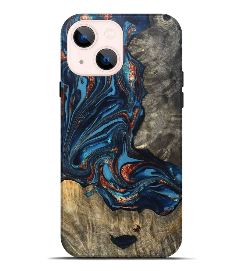 iPhone 14 Plus Wood Live Edge Phone Case - Todd (Teal & Gold, 820731)