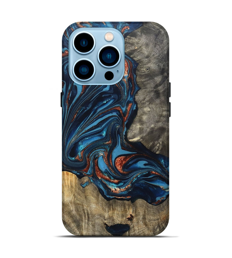 iPhone 14 Pro Wood Live Edge Phone Case - Todd (Teal & Gold, 820731)