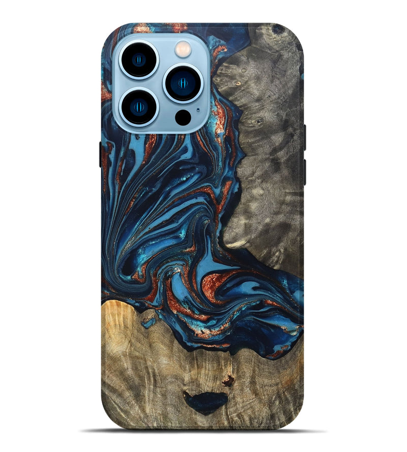 iPhone 14 Pro Max Wood Live Edge Phone Case - Todd (Teal & Gold, 820731)