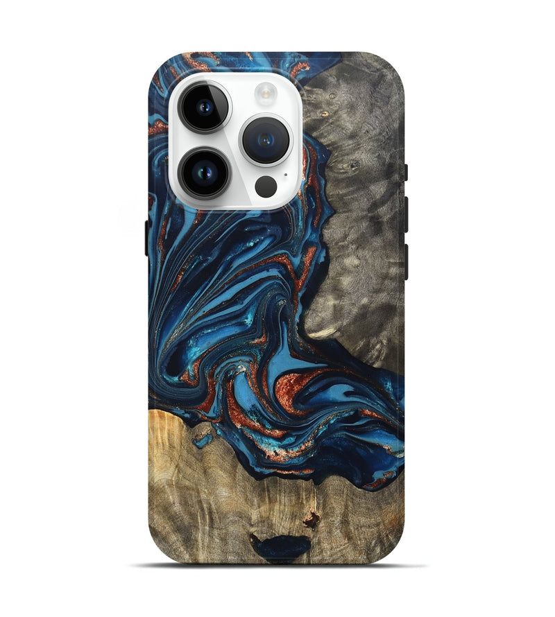 iPhone 15 Pro Wood Live Edge Phone Case - Todd (Teal & Gold, 820731)