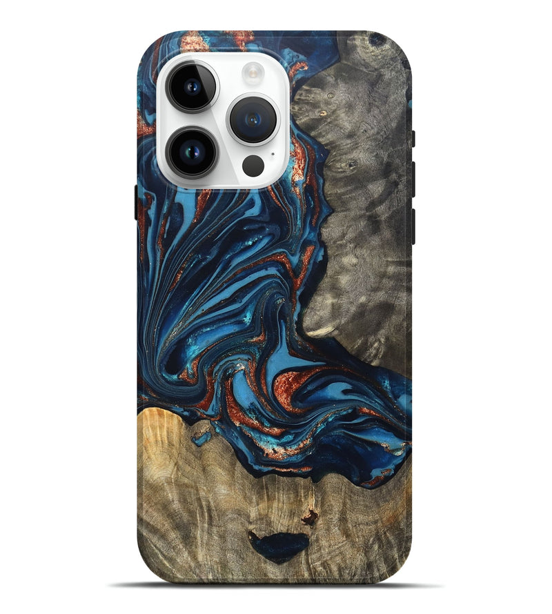 iPhone 15 Pro Max Wood Live Edge Phone Case - Todd (Teal & Gold, 820731)