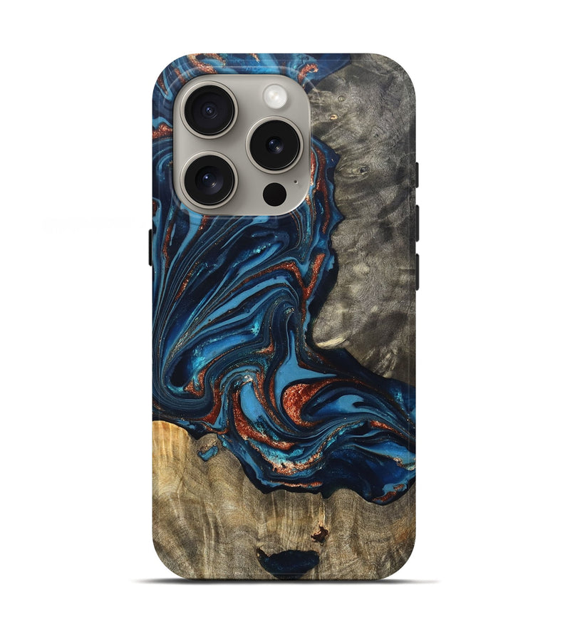 iPhone 16 Pro Wood Live Edge Phone Case - Todd (Teal & Gold, 820731)