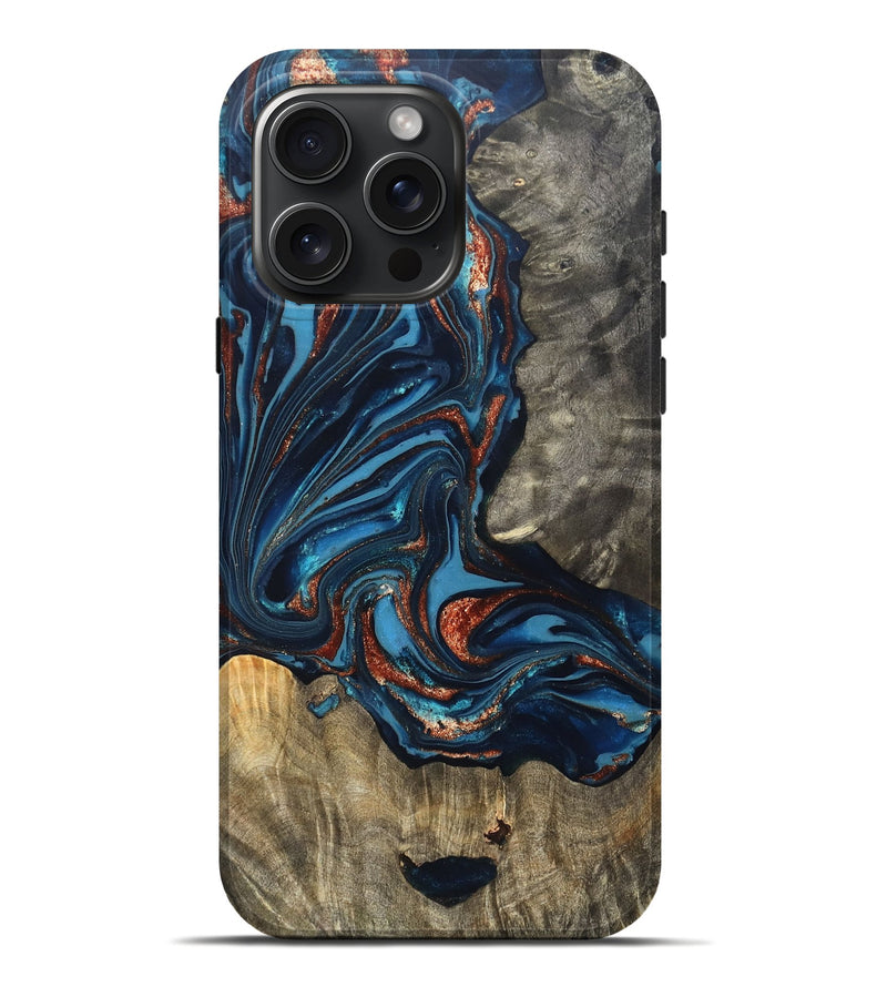 iPhone 16 Pro Max Wood Live Edge Phone Case - Todd (Teal & Gold, 820731)