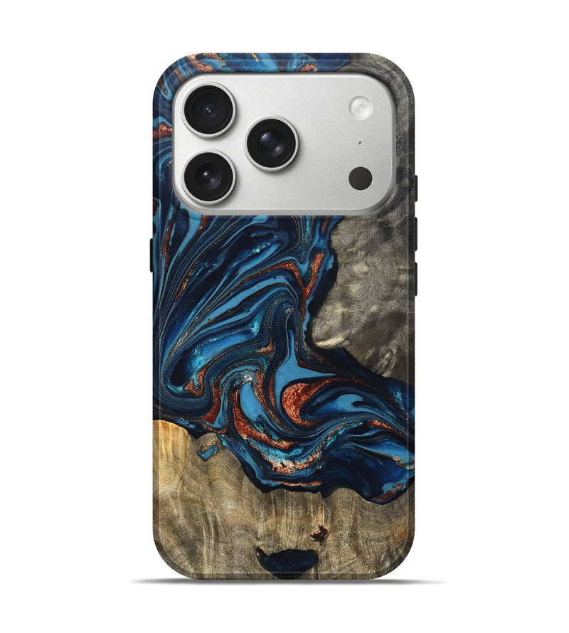 iPhone 17 Pro Wood Live Edge Phone Case - Todd (Teal & Gold, 820731)