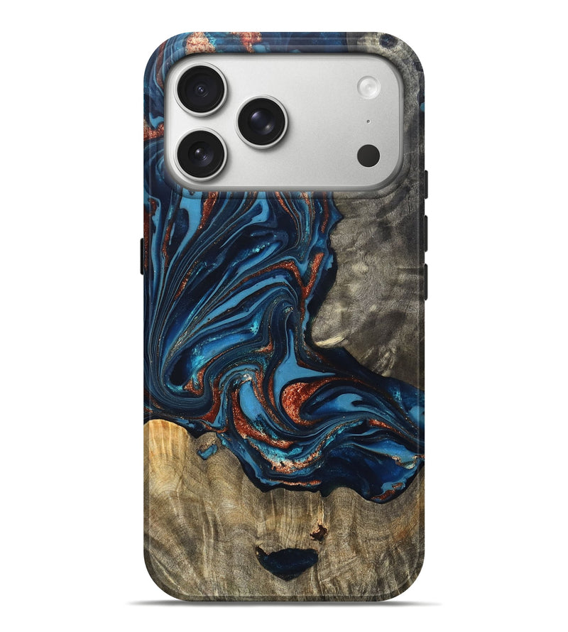 iPhone 17 Pro Max Wood Live Edge Phone Case - Todd (Teal & Gold, 820731)