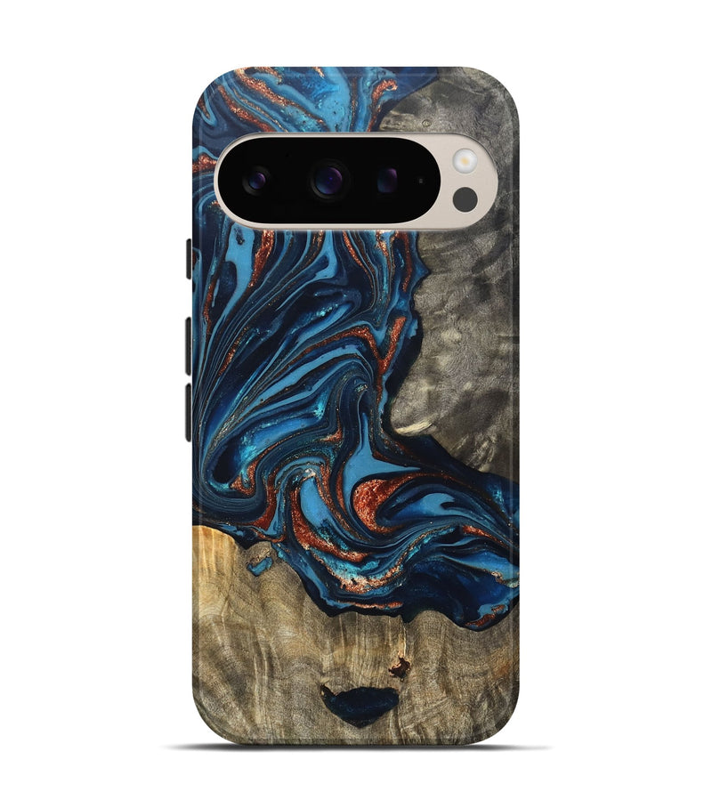 Pixel 9 Wood Live Edge Phone Case - Todd (Teal & Gold, 820731)