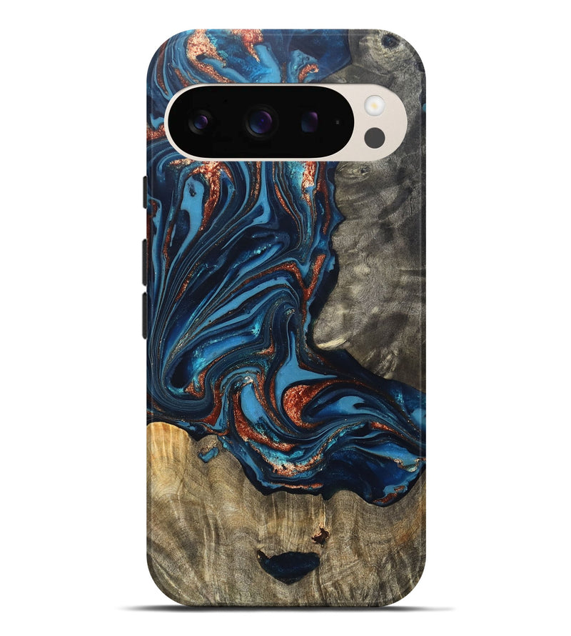 Pixel 9 Pro XL Wood Live Edge Phone Case - Todd (Teal & Gold, 820731)