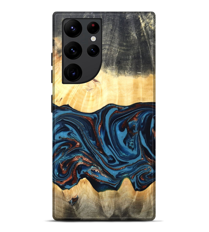 Galaxy S22 Ultra Wood Live Edge Phone Case - Pauline (Teal & Gold, 820732)