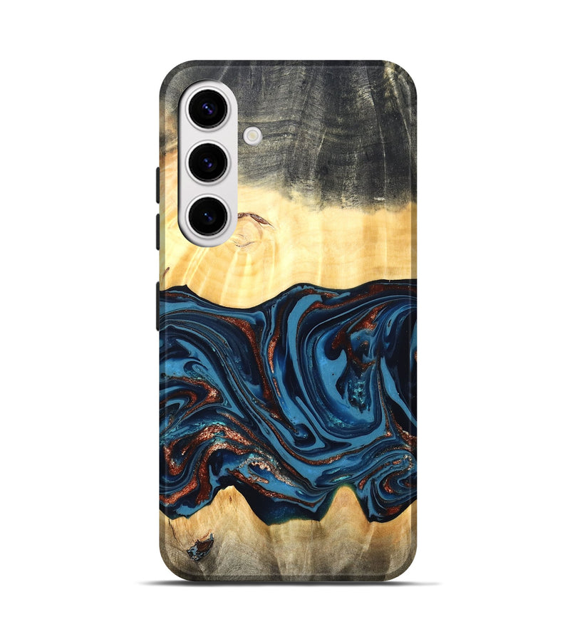 Galaxy S25 Wood Live Edge Phone Case - Pauline (Teal & Gold, 820732)