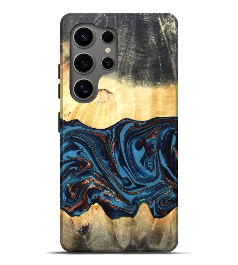 Galaxy S25 Ultra Wood Live Edge Phone Case - Pauline (Teal & Gold, 820732)