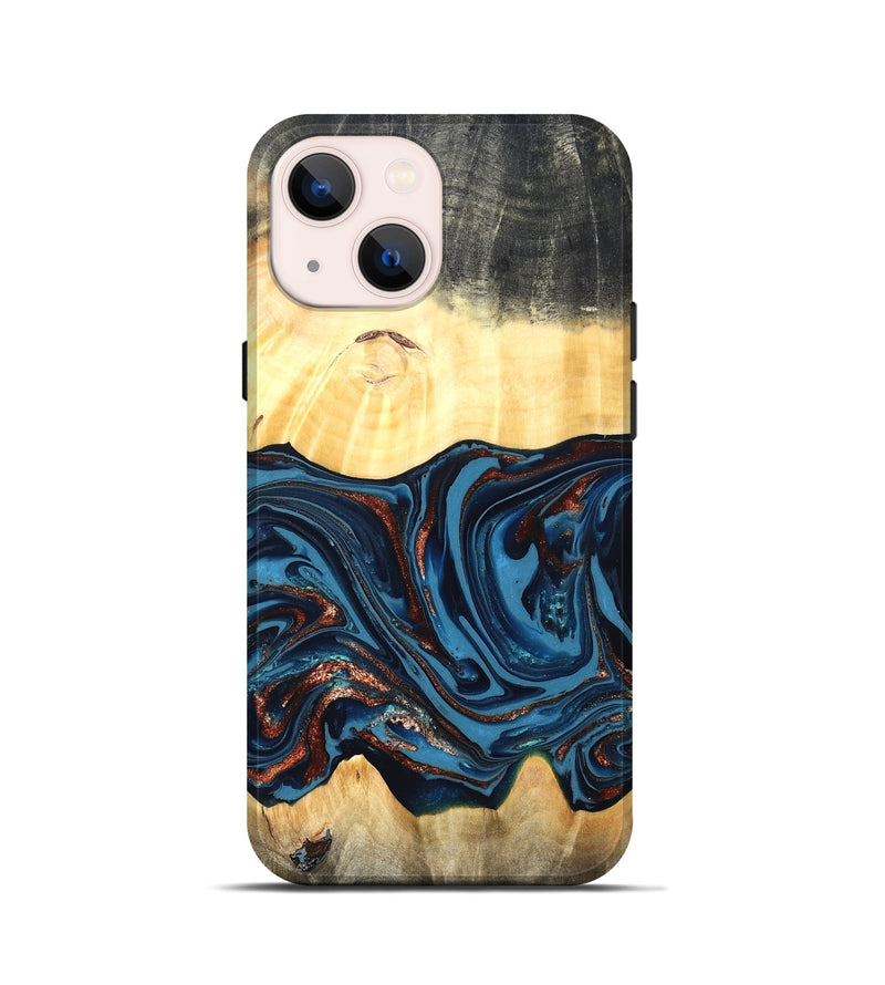 iPhone 13 mini Wood Live Edge Phone Case - Pauline (Teal & Gold, 820732)