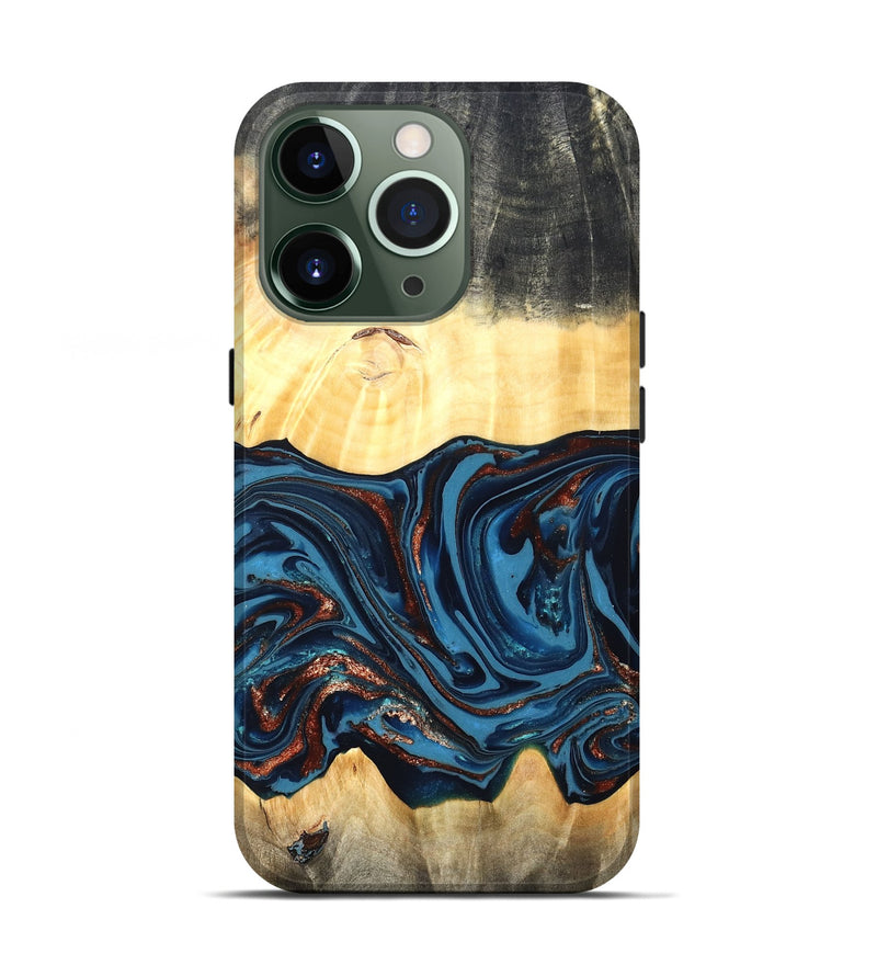 iPhone 13 Pro Wood Live Edge Phone Case - Pauline (Teal & Gold, 820732)
