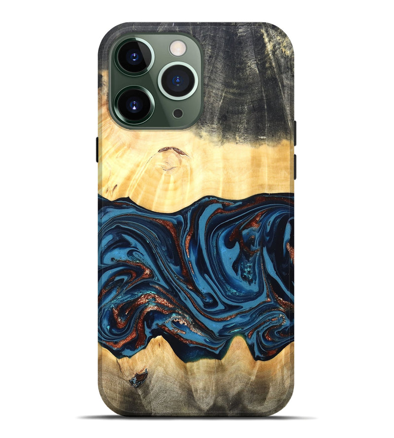 iPhone 13 Pro Max Wood Live Edge Phone Case - Pauline (Teal & Gold, 820732)