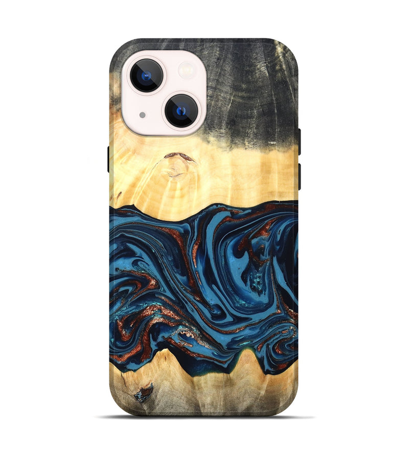 iPhone 14 Wood Live Edge Phone Case - Pauline (Teal & Gold, 820732)