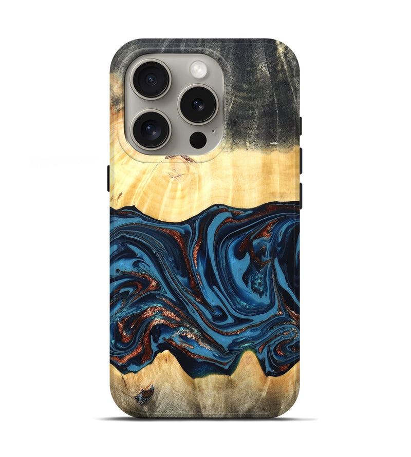 iPhone 16 Pro Wood Live Edge Phone Case - Pauline (Teal & Gold, 820732)