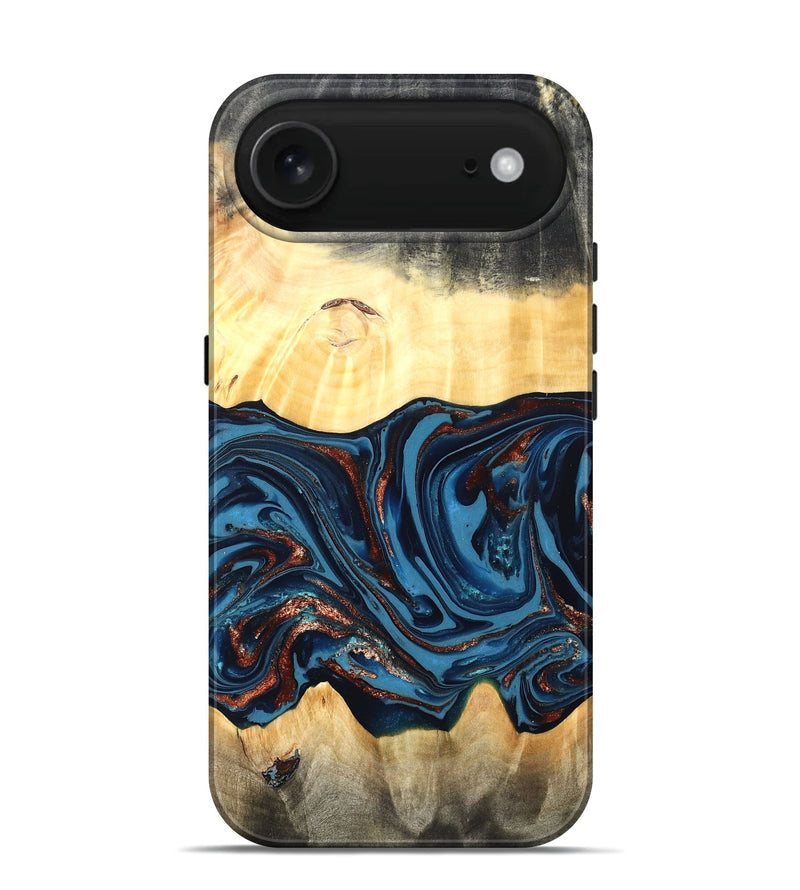 iPhone 17 Air Wood Live Edge Phone Case - Pauline (Teal & Gold, 820732)