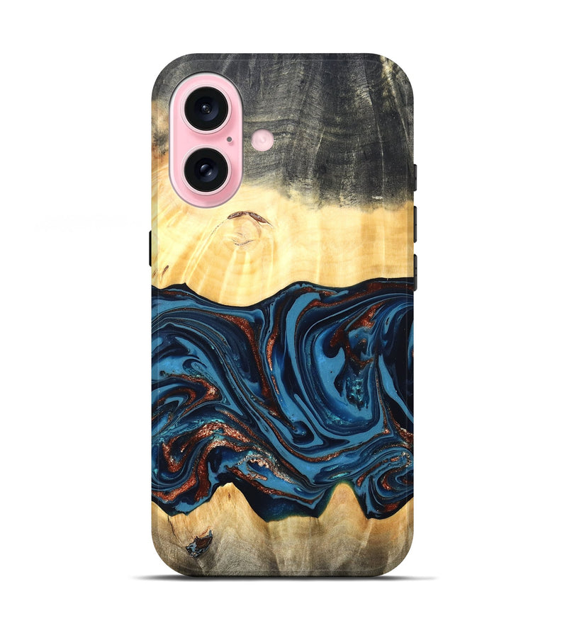 iPhone 17 Wood Live Edge Phone Case - Pauline (Teal & Gold, 820732)