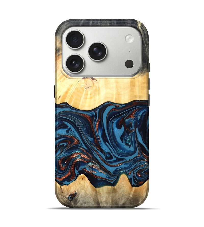 iPhone 17 Pro Wood Live Edge Phone Case - Pauline (Teal & Gold, 820732)