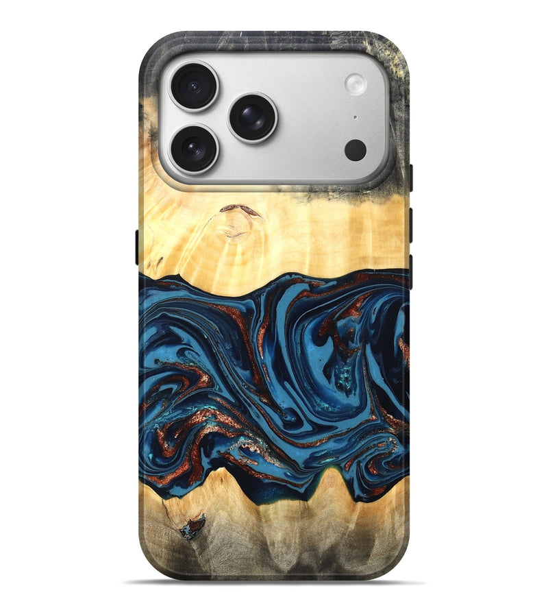 iPhone 17 Pro Max Wood Live Edge Phone Case - Pauline (Teal & Gold, 820732)