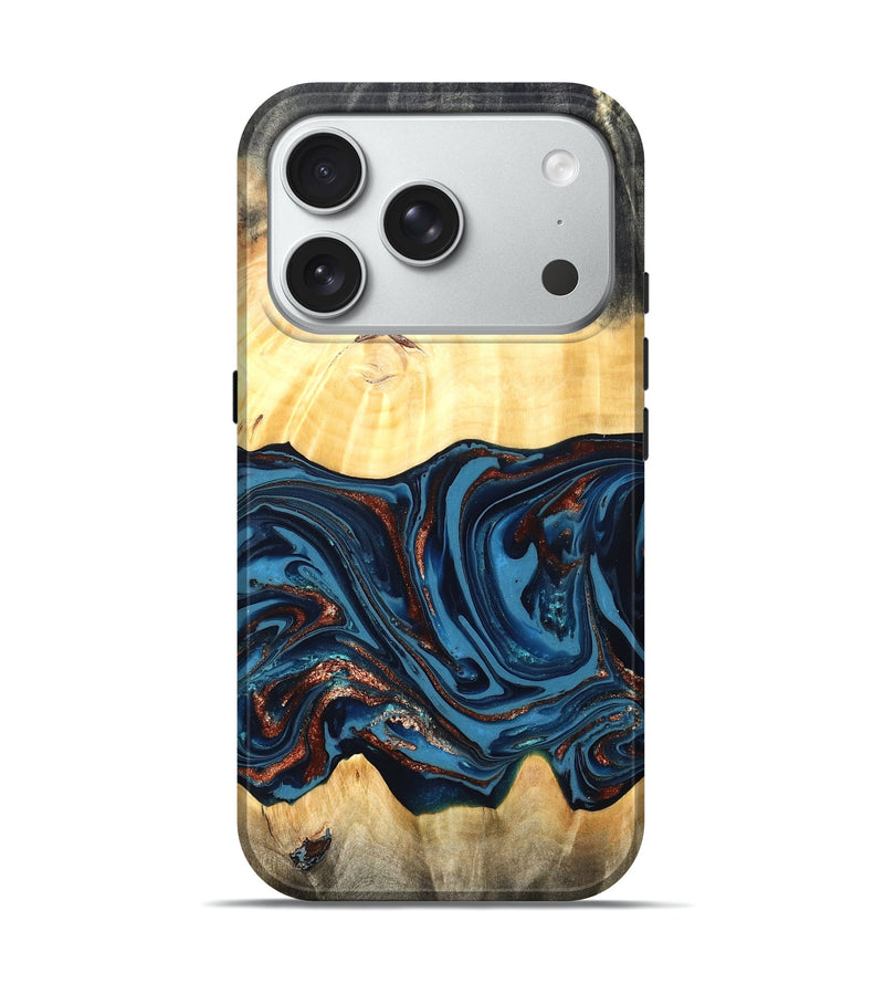 iPhone 18 Pro Wood Live Edge Phone Case - Pauline (Teal & Gold, 820732)