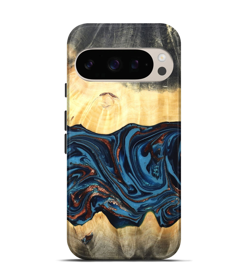 Pixel 10 Pro Wood Live Edge Phone Case - Pauline (Teal & Gold, 820732)