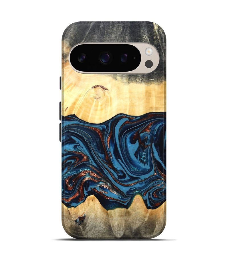 Pixel 9 Pro Wood Live Edge Phone Case - Pauline (Teal & Gold, 820732)