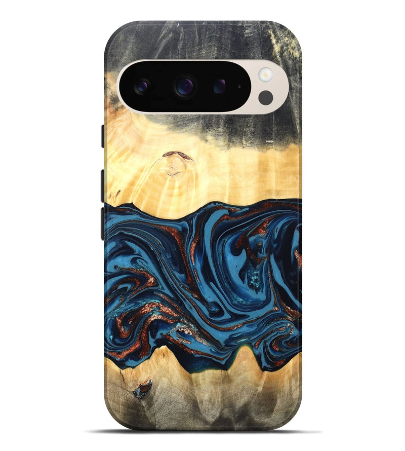 Pixel 9 Pro XL Wood Live Edge Phone Case - Pauline (Teal & Gold, 820732)