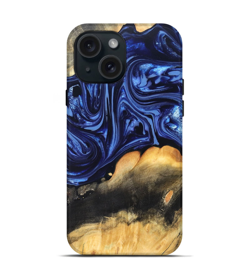 iPhone 15 Wood Live Edge Phone Case - Emir (Blue, 820733)