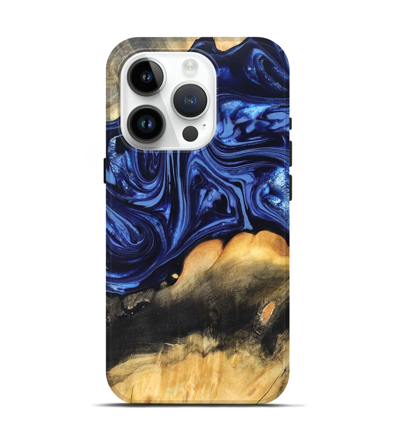 iPhone 15 Pro Wood Live Edge Phone Case - Emir (Blue, 820733)