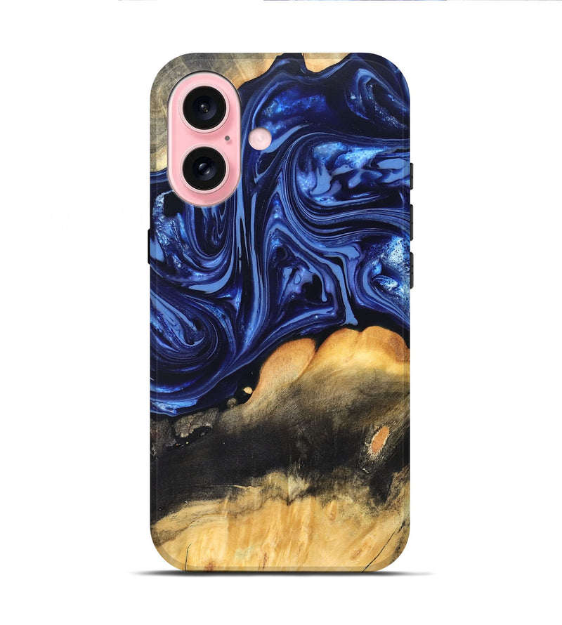 iPhone 16 Wood Live Edge Phone Case - Emir (Blue, 820733)