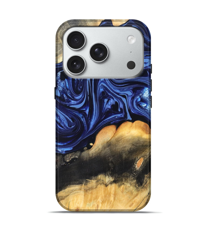 iPhone 18 Pro Wood Live Edge Phone Case - Emir (Blue, 820733)