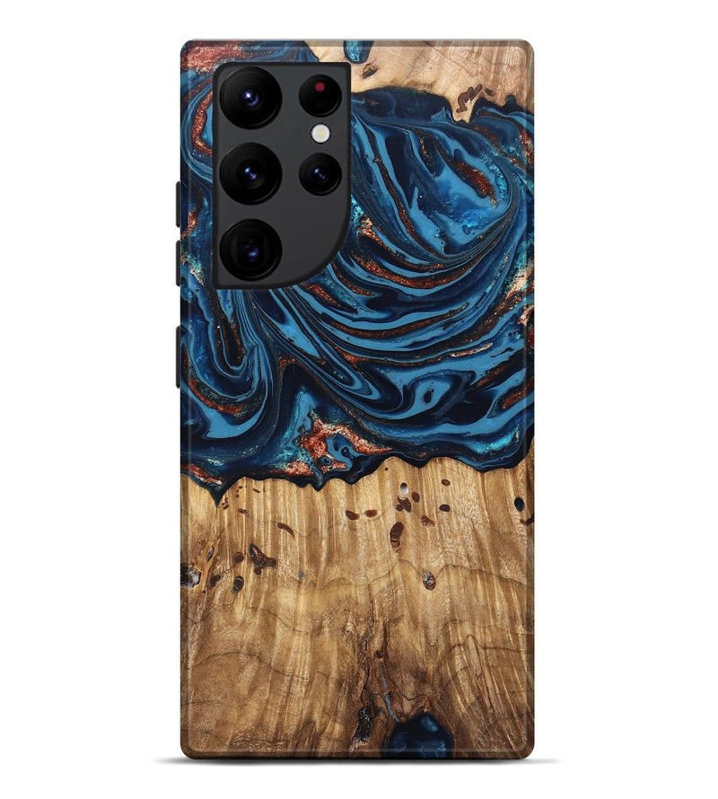 Galaxy S22 Ultra Wood Live Edge Phone Case - Ayleen (Teal & Gold, 820735)