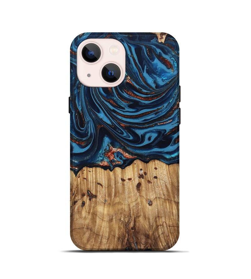 iPhone 13 mini Wood Live Edge Phone Case - Ayleen (Teal & Gold, 820735)