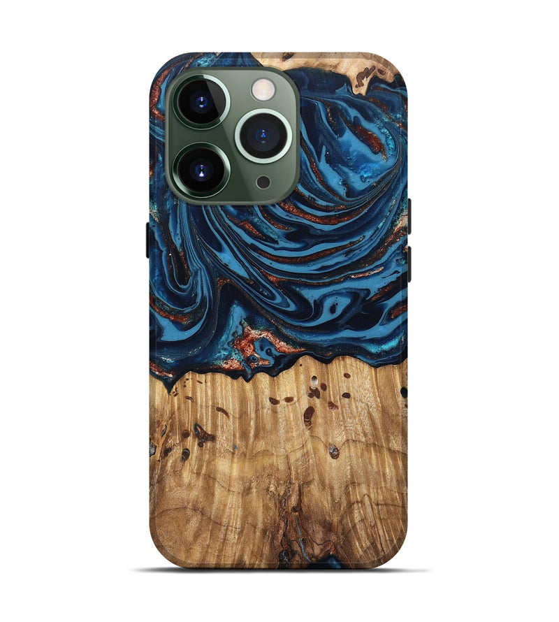 iPhone 13 Pro Wood Live Edge Phone Case - Ayleen (Teal & Gold, 820735)